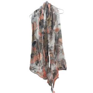 Cejon Gray Coral Floral Semi-Sheer Wrap Scarf Women’s Braided Tassel Tie